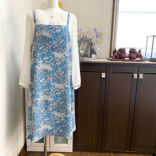 売り切れ在庫なし着物小紋 水色に小花模様 キャミワンピース 着物 