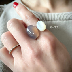 マ*ー様 極上天然ルビー✖️ホワイトトパーズリング 艶ありマザーオブパールリング】白蝶貝×グレーオニキス天然石リング 春