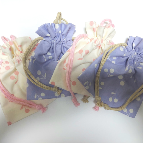 サイズが選べる*巾着袋 コップ袋 お弁当袋 チェリー さくらんぼ