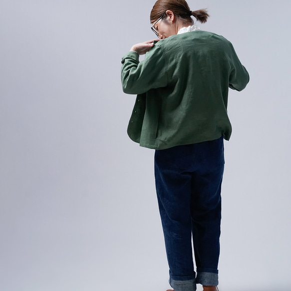 【wafu】Linen Jacket 首があきすぎないジャケット / ジェイド h038a-jad3 6枚目の画像