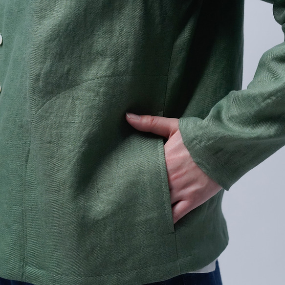 【wafu】Linen Jacket 首があきすぎないジャケット / ジェイド h038a-jad3 16枚目の画像