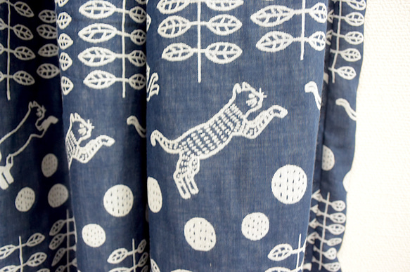 【受注制作】播州織ガーゼのロングスカート 猫と草むら 7枚目の画像