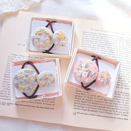 ミモザ 春デザイン ハート ヘアゴム