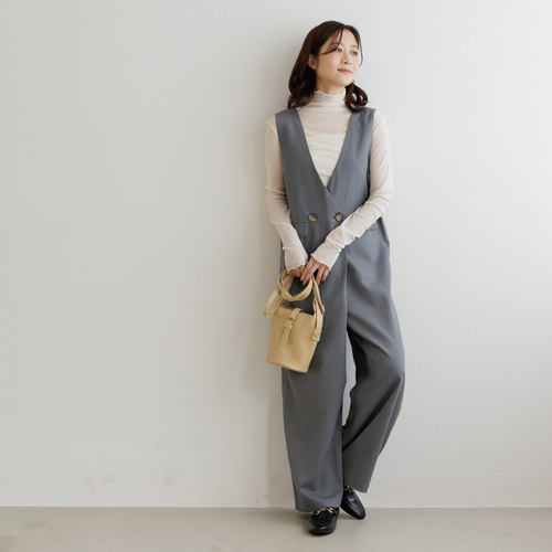 全2色】Vネック ダブル釦 サロペット オールインワン 23036