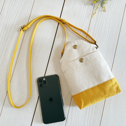Kurashiki 帆布含羞草黃色雙色智能手機手拿包智能手機單肩智能手機袋（Kinari x 黃色） 第1張的照片