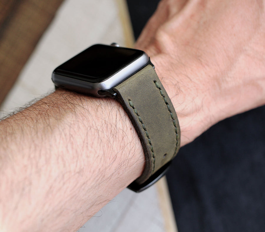 総手縫い 牛革 高級革 アップルウォッチ Apple Watch バンド レザーベルト レザー 全6色 (グリーン) 9,375円