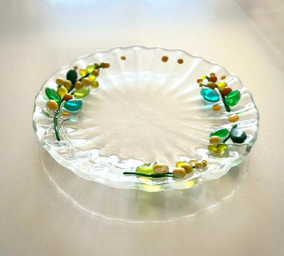 ベネチアンガラス　ミモザアカシアのお皿 1枚目の画像