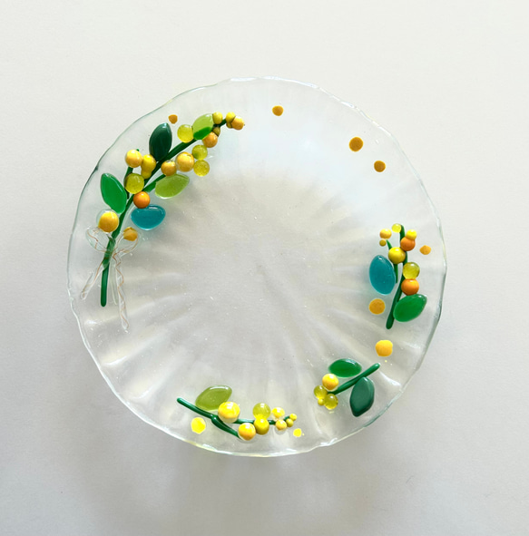 ベネチアンガラス　ミモザアカシアのお皿 3枚目の画像
