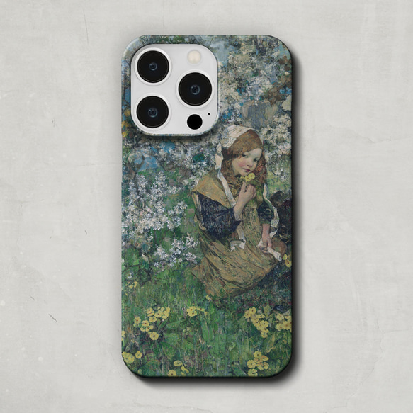 スマホケース / エドワード ホーネル「春 の 牧歌」 iPhone 全機種対応 風景 女の子 桜 絵 海 絵画 個性的 2枚目の画像