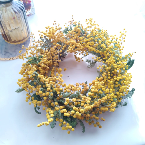 受注製作・ドライミモザリース20cm》ドライフラワー リース プレゼント  