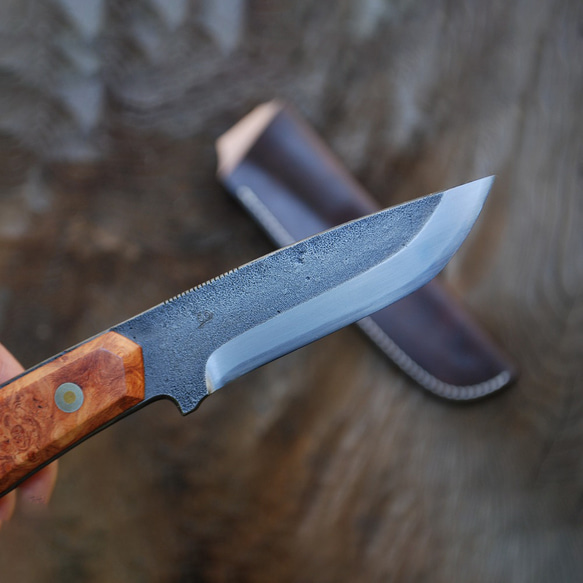 [預購] Tosa Tan Custom Hunter Skinner Karinkobu Full Tang 皮套天然油石飾面 第2張的照片