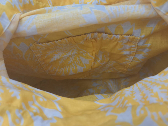 アタバッグ かごバッグ ハンドメイド Mサイズ 手編み 内布付き バリ島  イエロー ata019 8枚目の画像