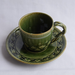 織部格子文コーヒーカップ＆ソーサー〈把手：編み込みタイプ〉 6枚目の画像