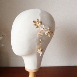 ブライダル ウェディング ヘッドアクセサリー  /White flower bouquet バックカチューシャ 9枚目の画像