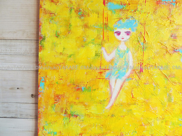 [yellow colored swing] #painting #原画 #アート #絵画 2枚目の画像