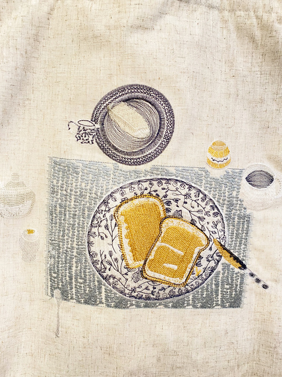 ■NEW■刺繍トートーバッグ (パンが好き)　 A3 リネン　 2枚目の画像
