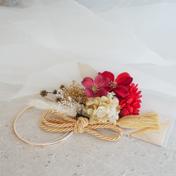 X2 タッセル　ドライフラワー　金箔　髪飾り　赤　白　ピンク　水引　卒業式　袴　成人式　振袖　結婚式　和装 5枚目の画像