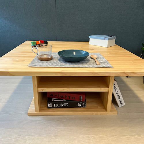 送料無料】 ローテーブル 正方形 90cm 杉 ナチュラル 棚付き