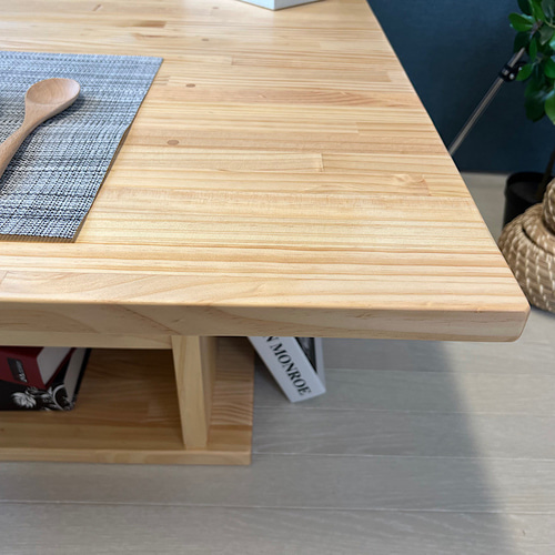 【送料無料】 ローテーブル 正方形 90cm 杉 ナチュラル 棚付き 送料無料】 ローテーブル 正方形 90cm 杉 ナチュラル 棚付き