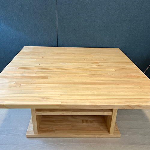 送料無料】 ローテーブル 正方形 90cm パイン ナチュラル 棚付き ロー