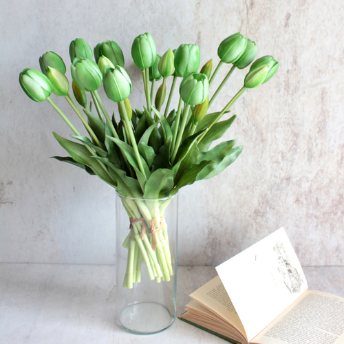 リアル造花】チューリップのナチュラルブーケ【グリーン】 アート