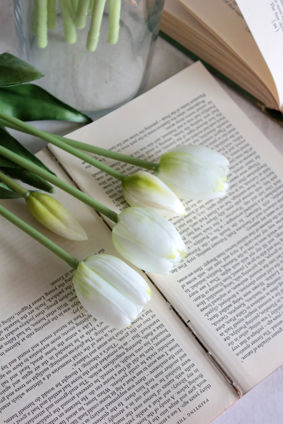 【リアル造花】チューリップのナチュラルブーケ【ホワイト】 3枚目の画像