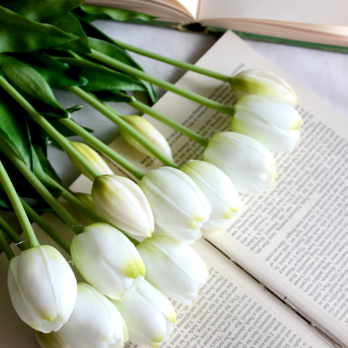 リアル造花】チューリップのナチュラルブーケ【ホワイト】 アート
