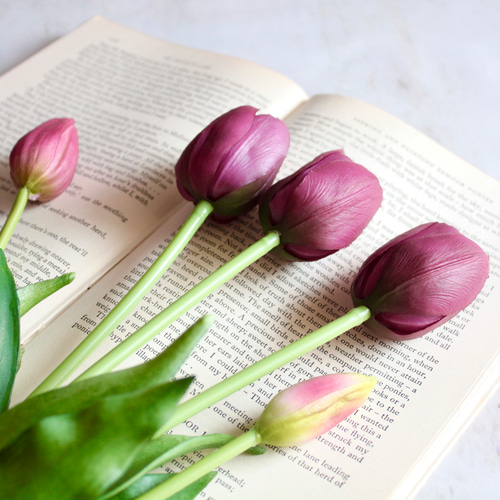 リアル造花】チューリップのナチュラルブーケ【パープル】 アート