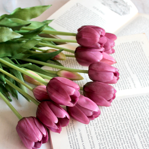 リアル造花】チューリップのナチュラルブーケ【パープル】 アート