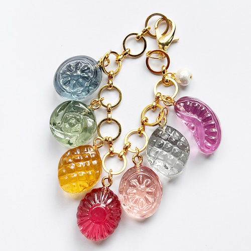 特盛り♡くすみカラフルドロップキーホルダー チャーム バッグチャーム