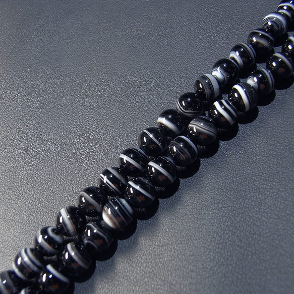 ◇ビーズ◇ブラックサードオニキス 黒縞瑪瑙 8mm 一連約38cm