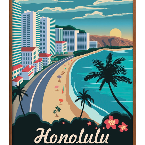 8790□ポスター 絵画 A3サイズ 『ハワイ ホノルル』 アート