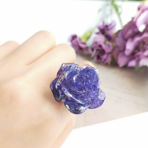 幻の青い薔薇の指輪〜 ブルー リング シンプル バラ プレゼント レジン