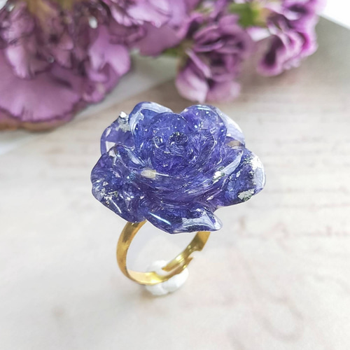 ○BLUEフラワーリング レジンリング 幻の青い薔薇の指輪〜 ブルー リング シンプル バラ プレゼント レジン