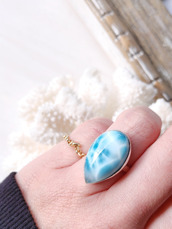 ❁Ocean blue tear larimar ring silver925 約10.5号❁トップクオリティラリマー 6枚目の画像