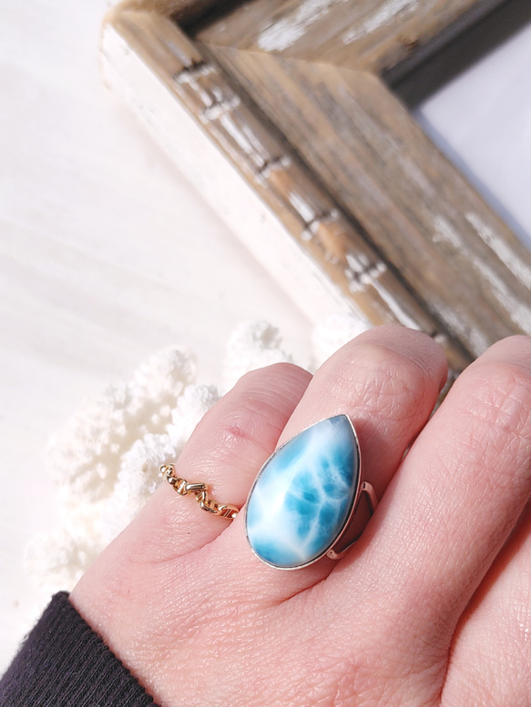 ❁Ocean blue tear larimar ring silver925 約10.5号❁トップクオリティラリマー 7枚目の画像