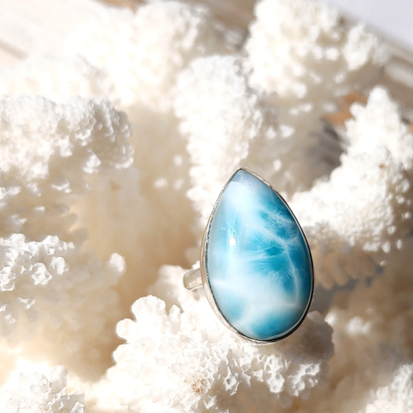 ❁Ocean blue tear larimar ring silver925 約10.5号❁トップクオリティラリマー 9枚目の画像