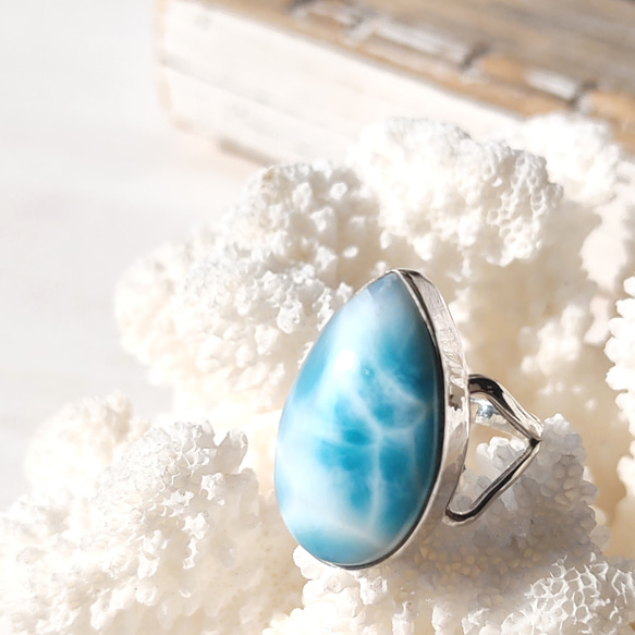 ❁Ocean blue tear larimar ring silver925 約10.5号❁トップクオリティラリマー 8枚目の画像