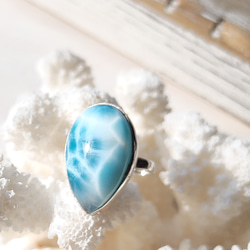 ❁Ocean blue tear larimar ring silver925 約10.5号❁トップクオリティラリマー 1枚目の画像