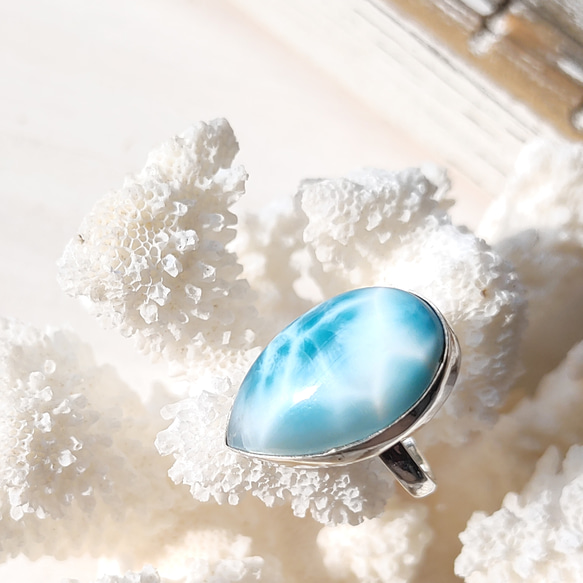 ❁Ocean blue tear larimar ring silver925 約10.5号❁トップクオリティラリマー 2枚目の画像