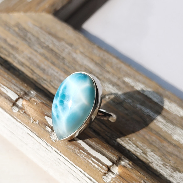 ❁Ocean blue tear larimar ring silver925 約10.5号❁トップクオリティラリマー 4枚目の画像
