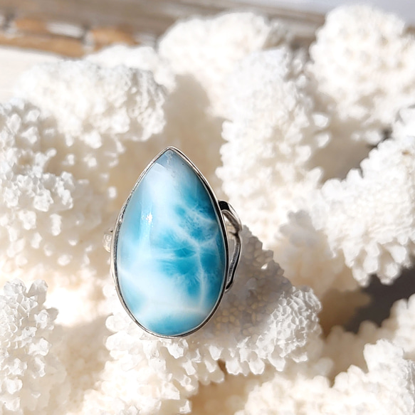 ❁Ocean blue tear larimar ring silver925 約10.5号❁トップクオリティラリマー 10枚目の画像