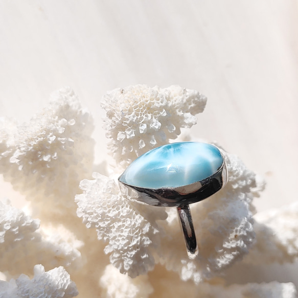 ❁Ocean blue tear larimar ring silver925 約10.5号❁トップクオリティラリマー 5枚目の画像