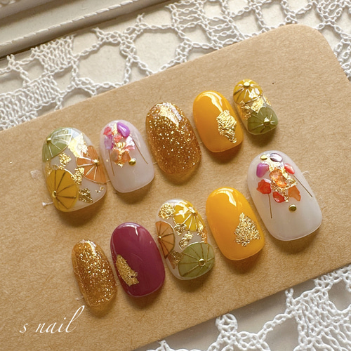 リース、ネイルチップ イエロー系和柄ネイルチップ ネイルチップ（つけ爪） satori