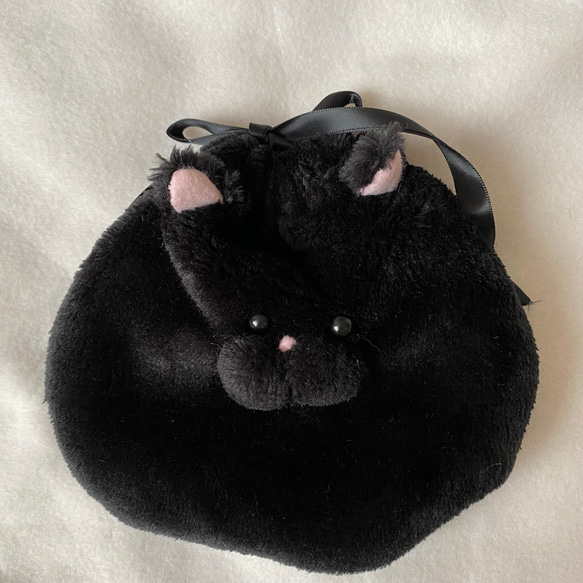 ふわふわ巾着ポーチ◎黒猫ちゃん 巾着袋 hamara 通販 15421182｜Creema