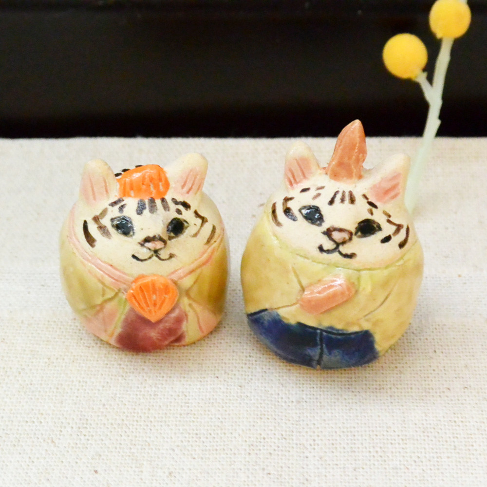 猫のお雛様 ひな人形 トラねこ 小さめサイズ 手作り陶器・陶芸