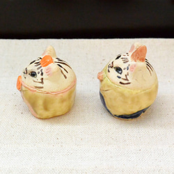 猫のお雛様　ひな人形　トラねこ　小さめサイズ　手作り陶器・陶芸　ネコの置き物 7枚目の画像