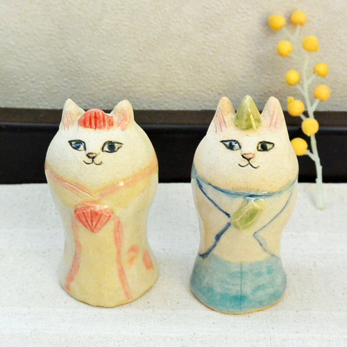 猫のお雛様 ひな人形 背が高い ねこのおひなさま 手作り陶器・陶芸