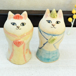 猫のお雛様 ひな人形 背が高い ねこのおひなさま 手作り陶器・陶芸