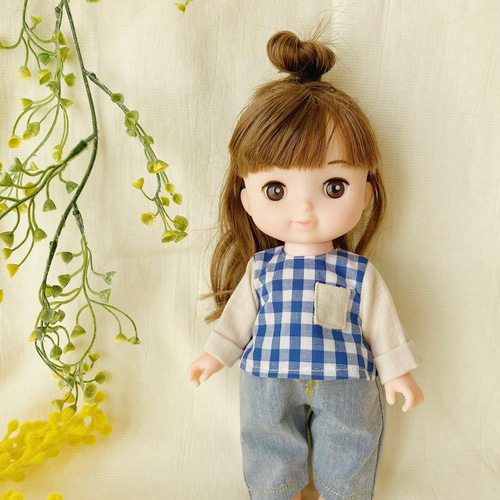 青チェックシャツ＊ドール服 ソランちゃん ソランちゃん服 レミン